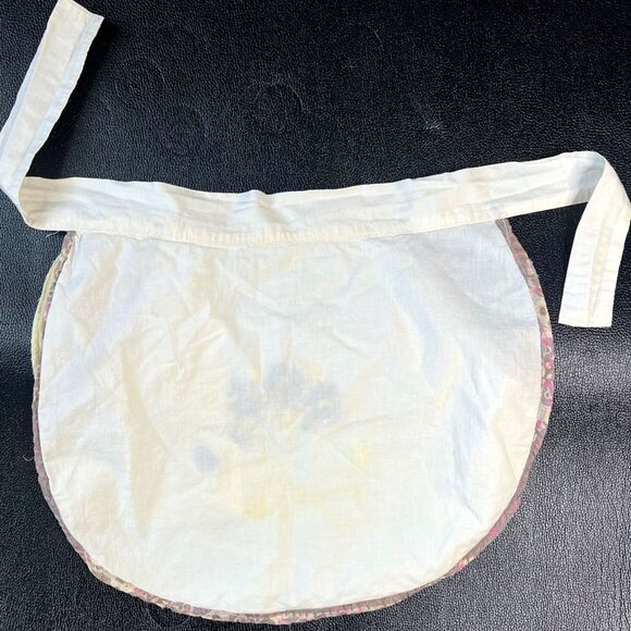 Vintage Half Apron with Yellow terry cloth Floral Embroidery pockets retro Mod - Picture 4 of 10